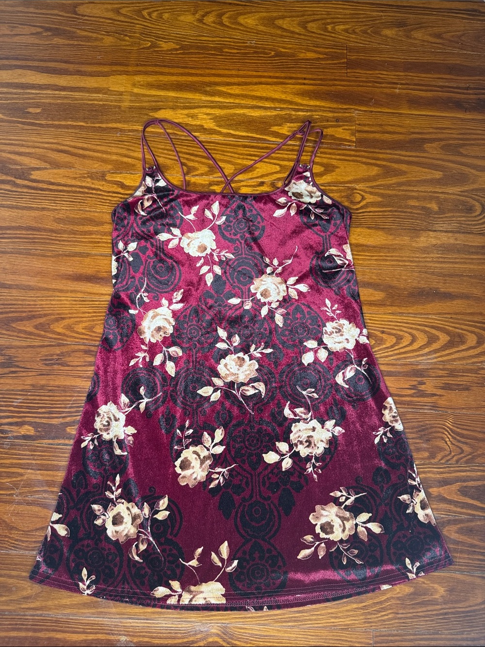 Expressions Burgundy Floral Velvet Mini Dress